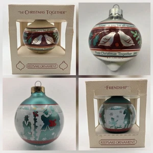 Vintage 1984 Hallmark Glass Ornaments First Christmas Together & Friendship - Picture 1 of 24