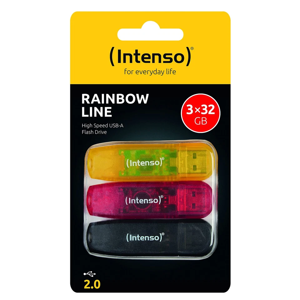 Intenso Rainbow Line USB 2.0 Flash Drive 3 x 32 GB Yellow Red and Black 32 GB -  - Image 1 of 4