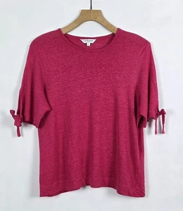 LK BENNETT FUCHSIA PINK 100% LINEN KNIT TIE SLEEVES TOP L UK 14/16 - Picture 1 of 8