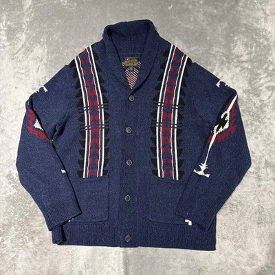 Lucky Brand Cardigan Mens Large Blue Heritage Shawl-Collar Southwestern Aztec - Image 1 of 4