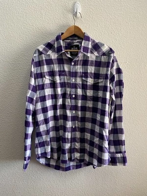 Express Fitted Purple Button Down Shirt XL Plaid Work Casual Preppy - Image 1 of 4