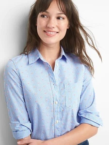 Camisa ajustada GAP Boyfriend a rayas en clip punto azul a rayas talla alta L #232099 - Imagen 1 de 5