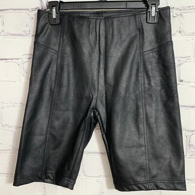 Free People Women’s Heatwave Biker Shorts Small Black Coated New - Image 1 of 4