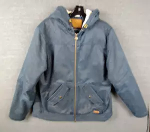 Outback Trading Womens Jacket XL Blue Oilskin Sherpa Lined Hooded Work Coat - Picture 1 of 11