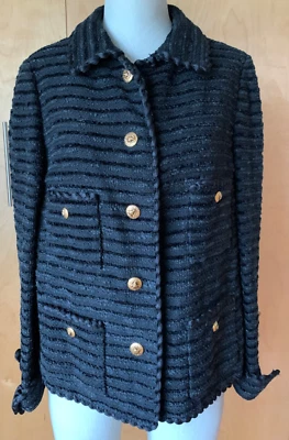 Mujer Diseñador Vintage Negro Boucle Chaqueta Oro León Botones PRECIOSA Jackie O Foto 1 de 4