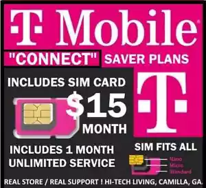 T-Mobile CONNECT ✅ SIM AND MONTH! ✅ UNLIMITED TALK/TEXT + 5GB DATA ✅ $15 MONTH ! - Picture 1 of 3