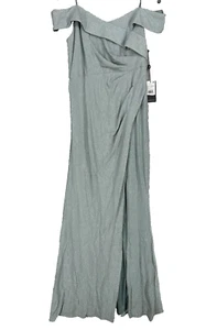 Adrianna Papell Gown Size 8 Mint Smoke Metallic Off The Shoulder Knit NWT - Picture 1 of 8