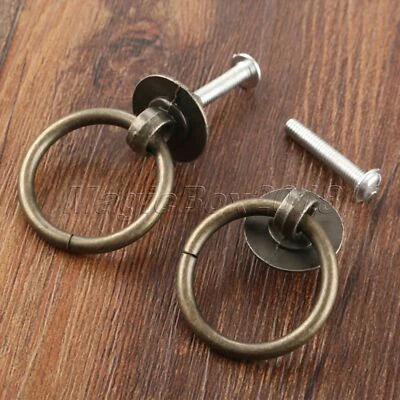Antique Bronze Cabinet Pull Drop Ring Drawer Knobs Dresser Door Pull Handles 2pc - Image 1 of 4