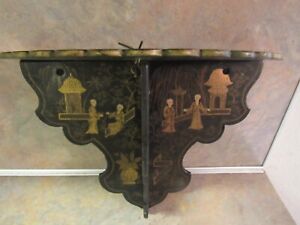ANTIQUE CHINOISERIE BLACK LACQUER FOLDING WALL SHELF 9 3/4"