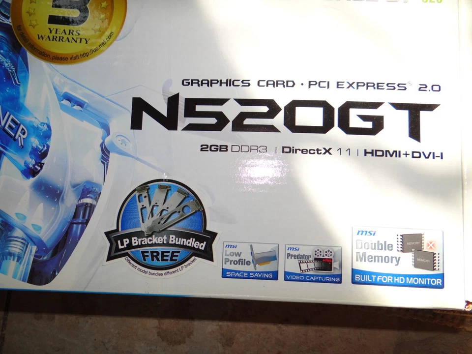 MSI Nvidia GeForce 520 GT 2GB PCI-E Video Card DVI/HDMI - NEW - Image 1 of 3