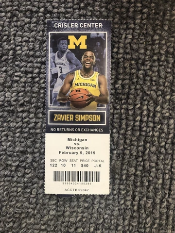 2018-2019 Michigan Wolverines vs Wisconsin Badgers Basketball Ticket Cover