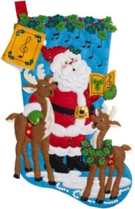Bucilla 18 Pollici Calza Natalizia Feltro Applique Kit 86661 Carolling Babbo Natale - Foto 1 di 3