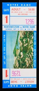 Boleto completo (fútbol) Northwestern vs Notre Dame 1974 - Imagen 1 de 1
