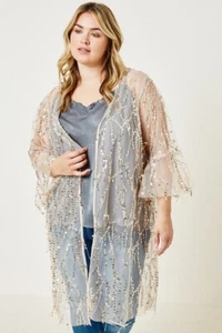 NEW HAYDEN SEQUIN WRAP cardigan SM-3X western dress up Magnolia Boho CHAMPANGE - Picture 1 of 16