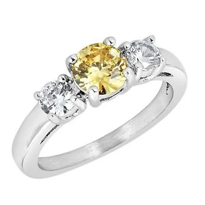November Birthstone Ring Yellow Cubic Zirconia Stainless Steel Band Sizes 3-10 - Image 1 of 4