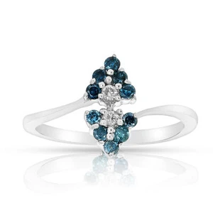 Vir Jewels 1/3 cttw Blue Diamond Ring Fashion Round 10K White Gold Size 7 - Picture 1 of 10