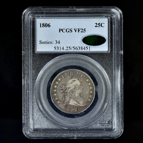 1806 DRAPED BUST QUARTER ✪ PCGS VF-25 CAC ✪ 25C VERY FINE TYPE COIN ◢TRUSTED◣ Cover