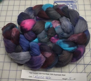 Fine Superwash Wool Top Roving Spinning Handpainted Dyed USA NWT Rabbit Hole - Picture 1 of 1
