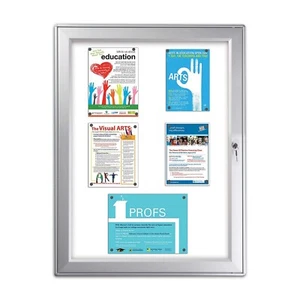 Enclosed Magnetic Notice Bulletin Board Silver Aluminum Frame Indoor / Outdoor - Picture 1 of 23