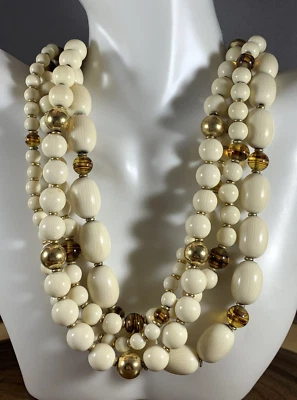 Vintage Napier 4-Strand White Necklace Beads 16 Inch - Image 1 of 4