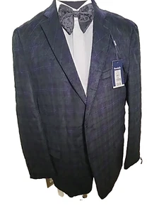 Portabella New York Men 2XL (46R) Slim Fit Blue Green Tartan Blazer cross stich - Picture 1 of 11