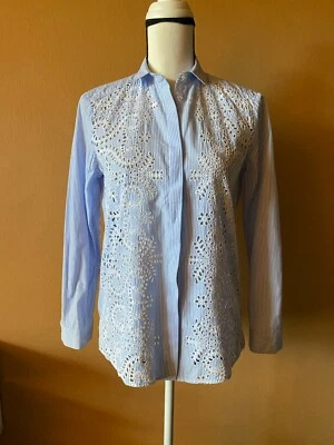 Jenni Kayne 蓝色条纹孔眼纽扣衬衫上衣 XS 码 — 第 1/4 张图片