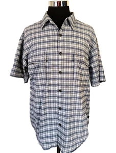 Anchor Blue Shirt Men's Size Large Blue Plaid Button Front Casual Short Sleeves - Picture 1 of 17