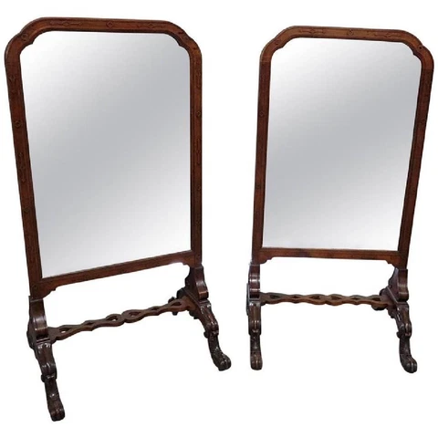 Antique English Carved Walnut Cheval Dressing Floor Mirrors (pair) Cover