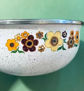 Vintage Crowning Touch Harvest Blossom 1970s Porcelain Enamel Mixing Bowl 6 3/4" - Picture 1 of 7