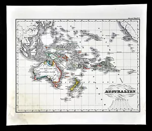 c 1848 Glaser Antique Map South Pacific Oceania Australia New Zealand Hawaii - Picture 1 of 2