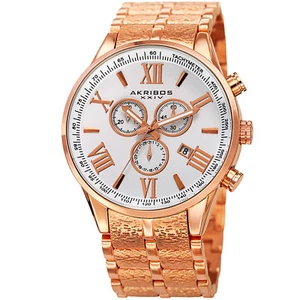 Men's Akribos XXIV AK960RG Chronograph Gold Nougat Textured Bracelet Swiss Watch - Picture 1 of 4