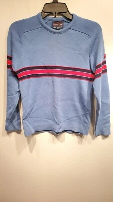 Suéter de esquí de lana virgen pura vintage DEMETRE para hombre pequeño azul y rojo Foto 1 de 4