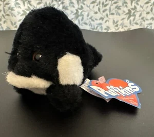 Vintage Swibco Puffkins 6634 TOBY Whale Keychain with Tag Black Orca Plush Toy - Picture 1 of 9