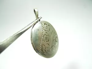 VINTAGE GRAVUR FLORALES DESIGN OVAL MEDAILLON 925 STERLING SILBER CHARM ANHÄNGER - Bild 1 von 10
