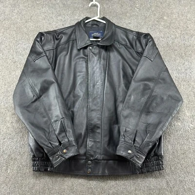 VINTAGE Great Northwest Leather Jacket Mens Large Black Bomber Quilted Lined 90s - Image 1 of 4