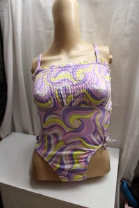 NWT Penelope Mack Little Girl's 8 One Piece Pink Yellow Swirl Ruffle Swimsuit - Picture 1 of 6