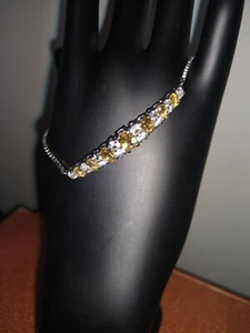 Brazilian Citrine, White Topaz Stainless Steel Magic Ball Bar Bracelet TCW=3.65 - Picture 1 of 3