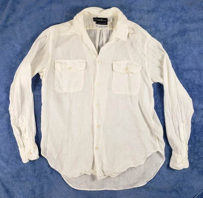 Vintage Ralph Lauren Shirt Womens 10 White 100% Linen Button Up Long Slv Pockets - Image 1 of 4