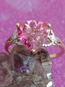 💥💥Gold...💥💥Glen Lehere 10k Gold Pink Topaz/Diamond Designer Ring - Picture 1 of 9