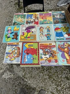 Lot of 20 Vintage PlaySkool Wooden Puzzle some show damage barney Winnie Pooh - Picture 1 of 11