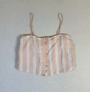 ROXY Crop Top Blouse Women XS / 6 Peach Pink White Spaghetti Strap Linen Cotton - Picture 1 of 12