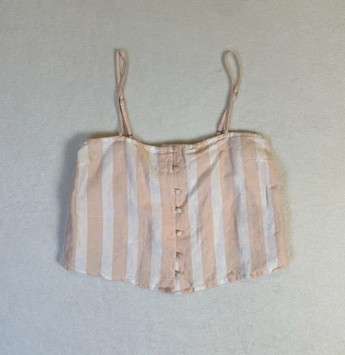 ROXY Crop Top Blouse Women XS / 6 Peach Pink White Spaghetti Strap Linen Cotton - Image 1 of 4