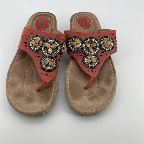Sandali Clarks Artisan taglia 10 in pelle arancione con perline