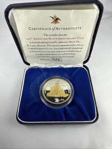 2002 1oz 999 SILBER RUND ANHEUSER-BUSCH BRAUEREI St. Louis, MO 150Anniv vergoldet - Bild 1 von 12