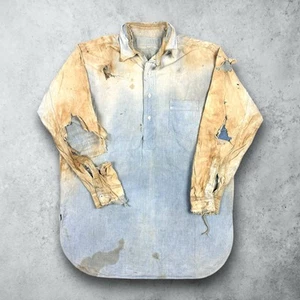 Camisa de trabajo antigua vintage de los años 1910 20 de mezclilla con correa para la barbilla talla XL ropa de trabajo - Imagen 1 de 17
