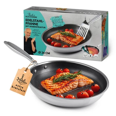 Padella Inox 24cm Antiaderente Antigraffio Struttura a Nido D'Ape Tutti Tipi - Immagine 1 di 4