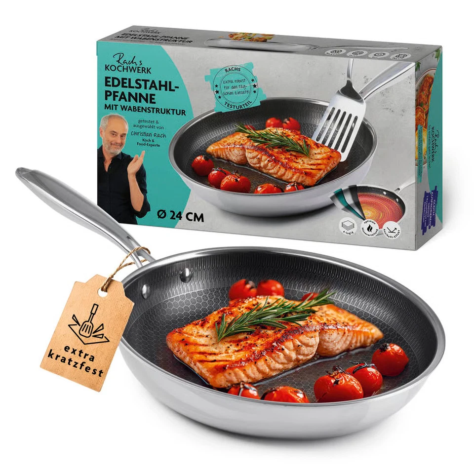 Padella Inox 24cm Antiaderente Antigraffio Struttura a Nido D'Ape Tutti Tipi - Immagine 1 di 4