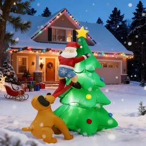 6 Fuß Weihnachten aufblasbare Baum Außendekoration mit LED-Leuchten, Weihnachtsmann C - Bild 1 von 12