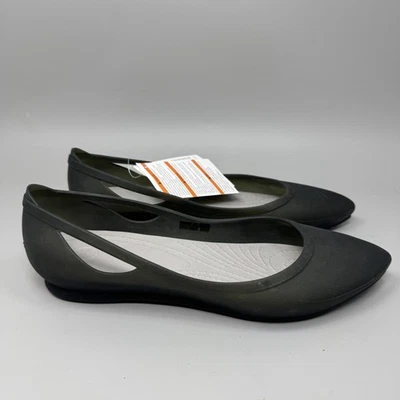 Crocs Rio Ballet Flats Women's Black/Gray Sz 9 Cutout Translucent Pointed Toe - Image 1 of 4
