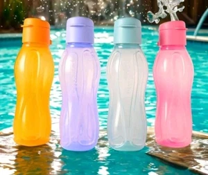 TUPPERWARE NEW AQUASAFE MULTICOLOR 310 ML WATER BOTTLE SET OF 4 - Picture 1 of 5